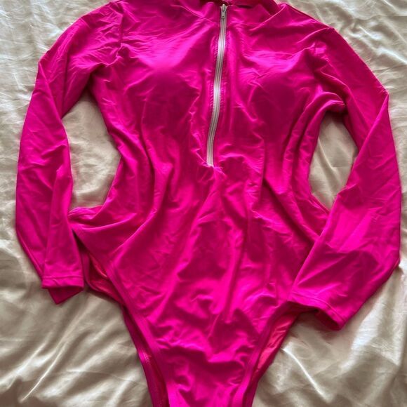 Bright Pink One Piece Swimwear Longsleeve - Picture 3 of 5